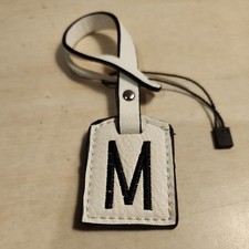 New White Leather with Black Letter "M" Bag Charm Keychain Initial "M"