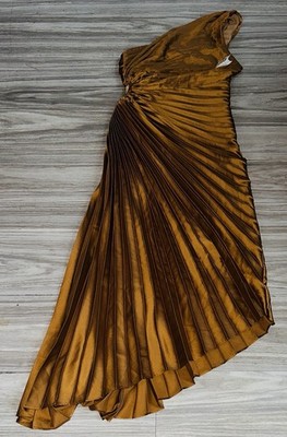 NWOT Dress Forum - Olympia One Shoulder Pleated Asymmetric Maxi Dress Small Gold