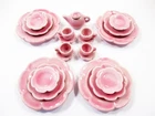 Dollhouse Miniature Ceramic 21 Pink Scallop Plates Dish Teapot Cup Saucer 2358