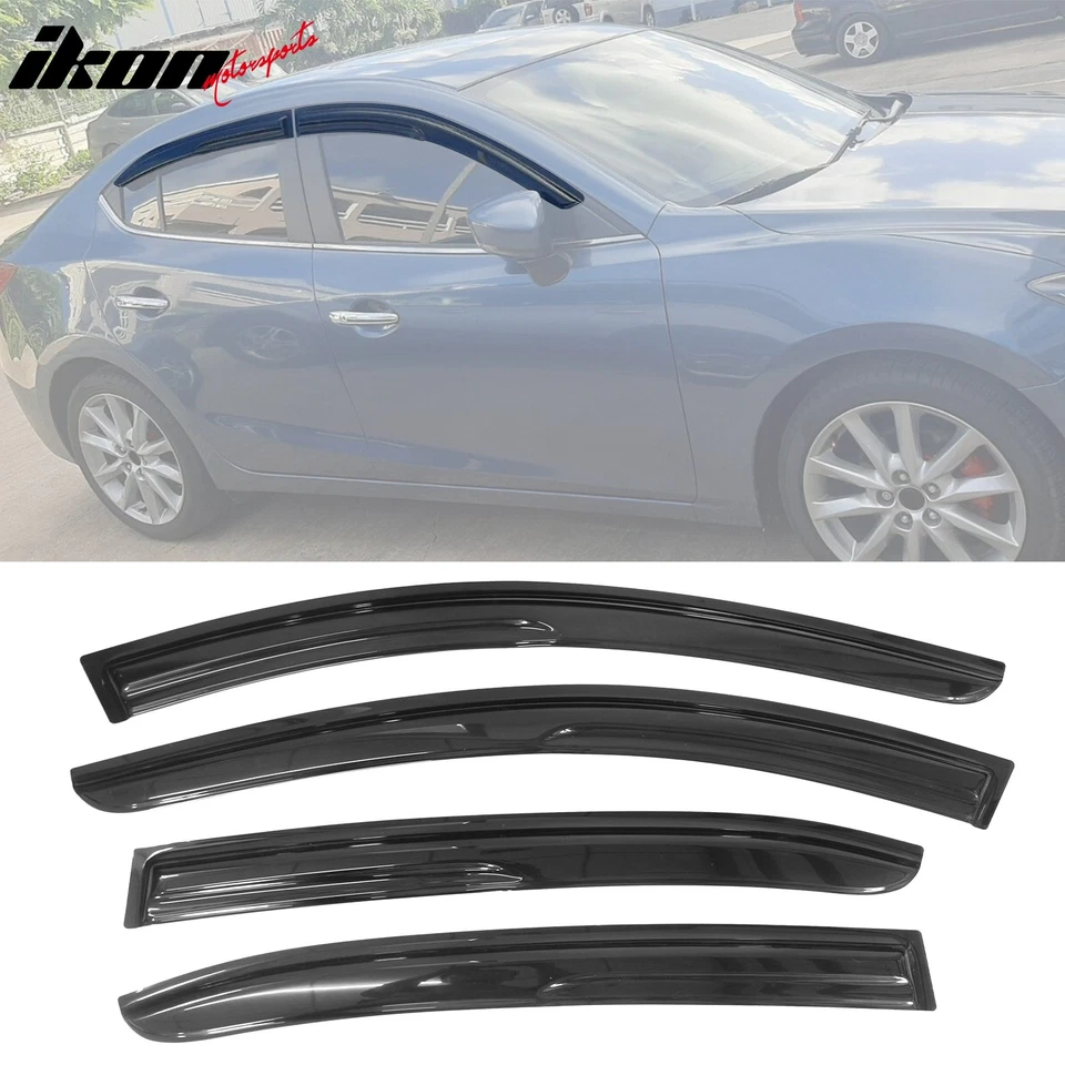 Fits 14-19 Mazda 3 Sedan Hatchback Mugen Style Window Visors Acrylic 4Pc Set