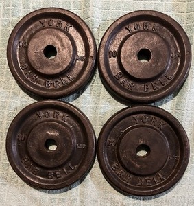 40lbs VINTAGE YORK Weight Plates 4-10’s USA Iron Weights For Dumbells & Barbells