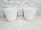 Two Vintage Hobnail Milk Glass Planters Vase Unmarked Fire King? 4.5 X 4.75”