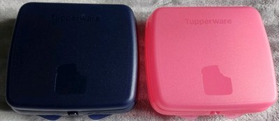 Lot of 2 Tupperware Sandwich Keeper Hinged Clamshell Square Container Box 8203