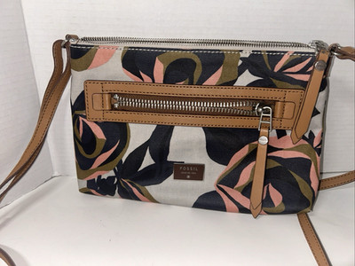 FOSSIL Fiona Large Crossbody Bag Purse Pink Floral Poppies Authentic P24