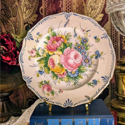 1748-1803 Antique Veuve Perrin Faience Plate VP Mark Signed Martines Floral 10''