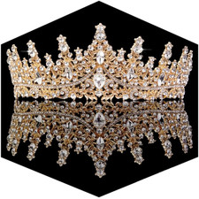 Gold Crown for Women Crystal Princess Tiaras Rhinestone Queen Headband Wedding B