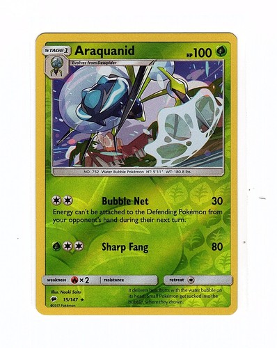 Araquanid 15/147 Sm-Burning Shadows Reverse Holo Rare - Pokemon Card