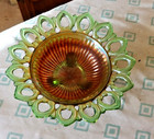 Vintage 8" Northwood Carnival Glass Open Edge Heart Wild Rose Candy Bowl Green