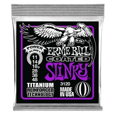 Ernie Ball Power Slinky Coated Titanium Electric Guitar Strings, 11-48 Gauge ...
