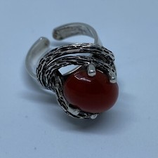 Vintage Sterling Silver Ring Red Agate Stone Simulte