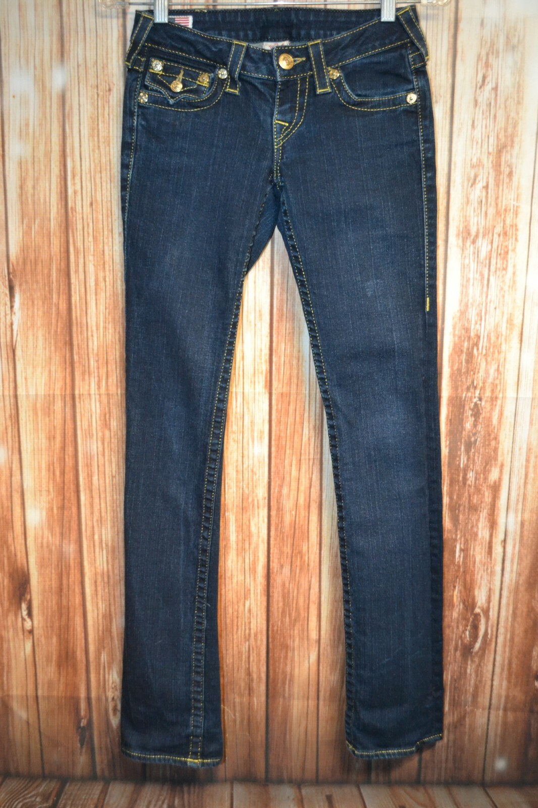 True Religion Women's Rainbow Billy Straight Gold Thick Stitch Blue Jeans Sz 25x thumbnail 4