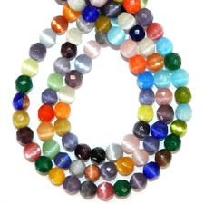 G3360 Assorted Color 8mm Faceted Round Cat's Eye Fiber Optic Glass Beads 15.5"
