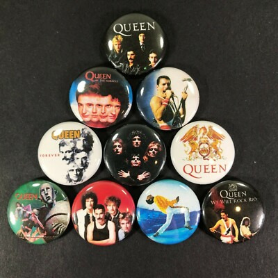 Queen 1'' Button Pin Set Freddie Mercury Rock Classic Pop Bohemian Rhapsody