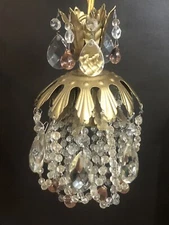 Hanging Pendant Wired Mini Chandelier Crystal Prism Brass Light Shabby Cottage