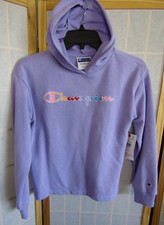 NWT Champion Logo Salty Purple Cotton/Poly Hoodie Pullover Youth Size M 10-12 