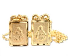 Gold Plated Rectangular Scapular Necklace Lady of Mt. Carmel Jesus Heart Medal