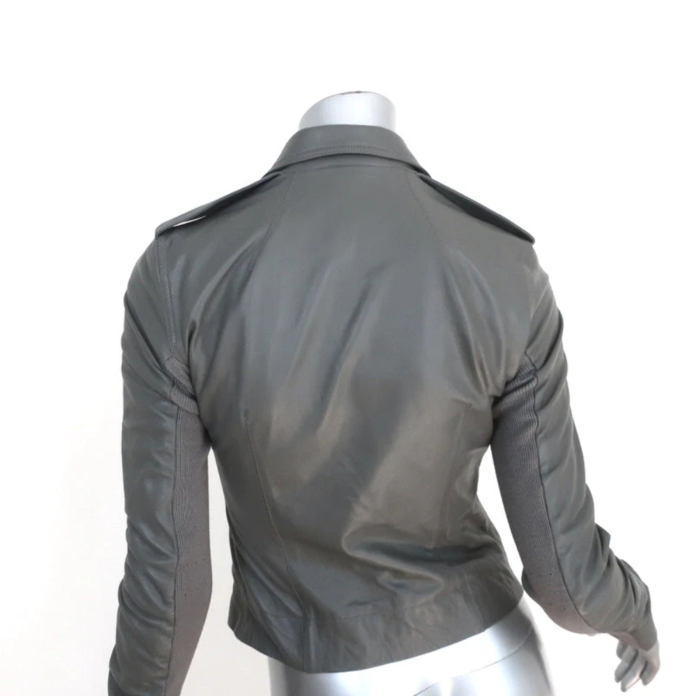 Rick Owens Stooges Leather Biker Jacket Euca Gray Size 40 Moto