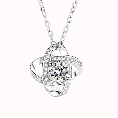 Collar colgante de plata de ley 925 con colgante de moda de diseño elegante Love Knot - Imagen 7 de 14