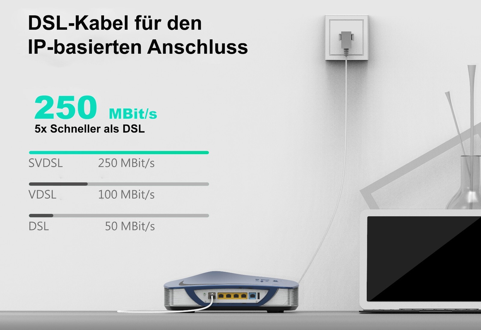 3 M DSL Anschlusskabel TAE-F > RJ-45 Modular 8P2C DSL-Router VDSL Weiß