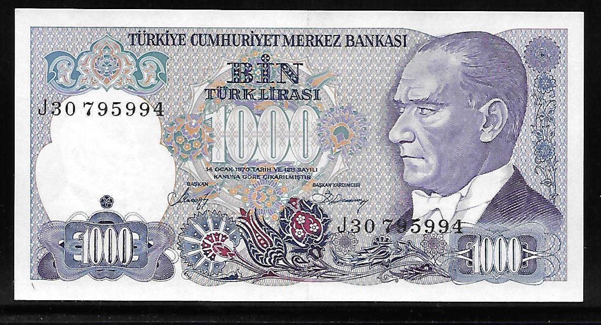 Turkey P-196 1000 Lira 1986 Unc