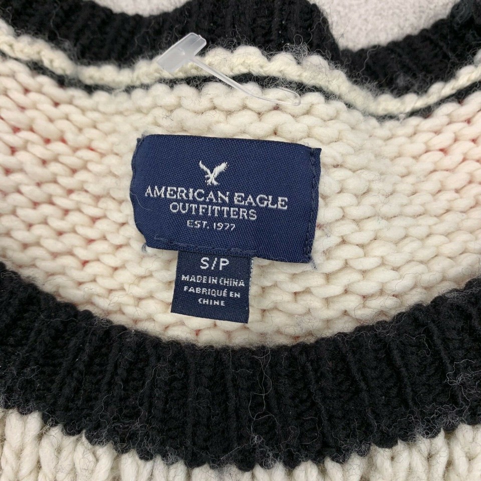 American Eagle Cable Knit Sweater Women's Small White Black Long Sleeve