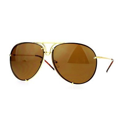 Oversized Round Pilot Sunglasses Metal Rims Behind Lens  display picture 2