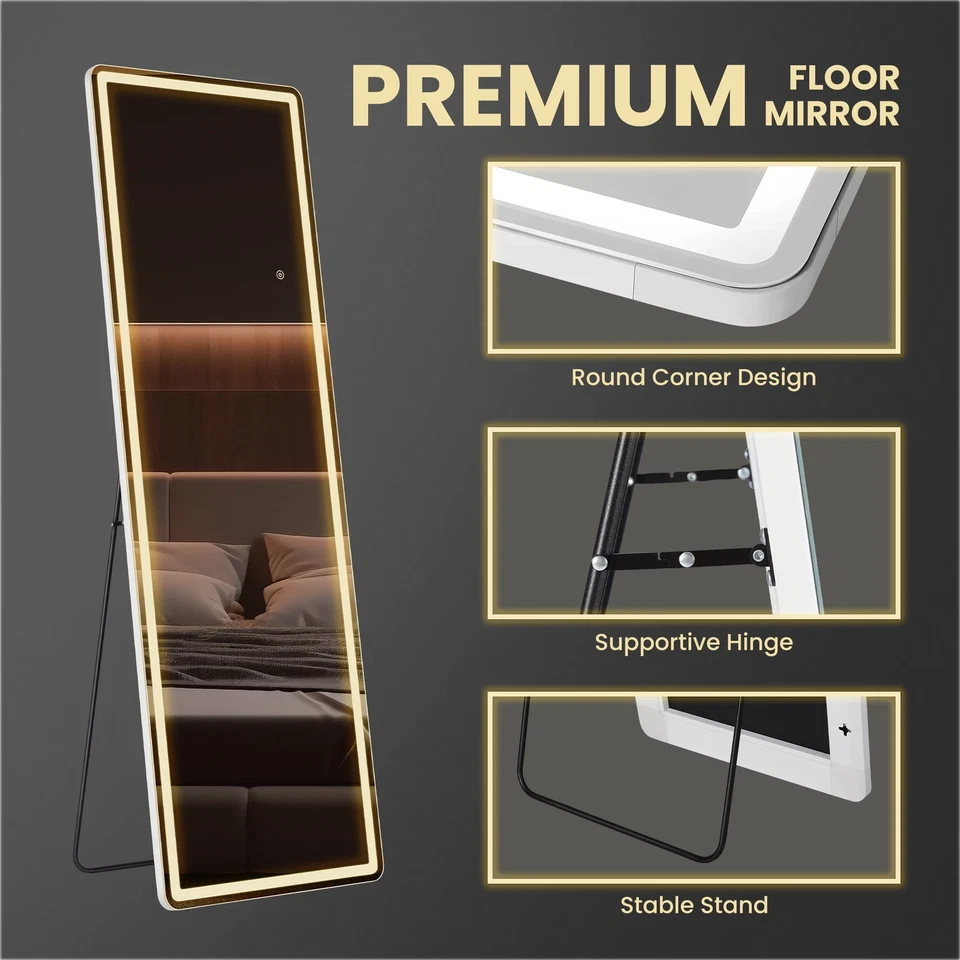 Espejo Grande 64x21 De Pared y Piso Con Luz LED Para sala Cuarto Baño Elegante - Image 3 of 4