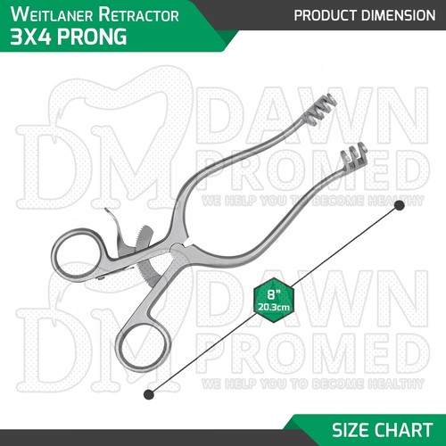 Instrumento veterinario quirúrgico contundente alemán Weitlaner retractor 8" 3x4 clavija roma talla - Imagen 2 de 8
