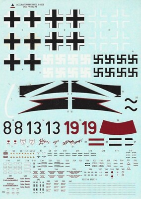 Accurate Miniatures 1/48th Scale FW-190-A8 Decals from Kit No. 0402