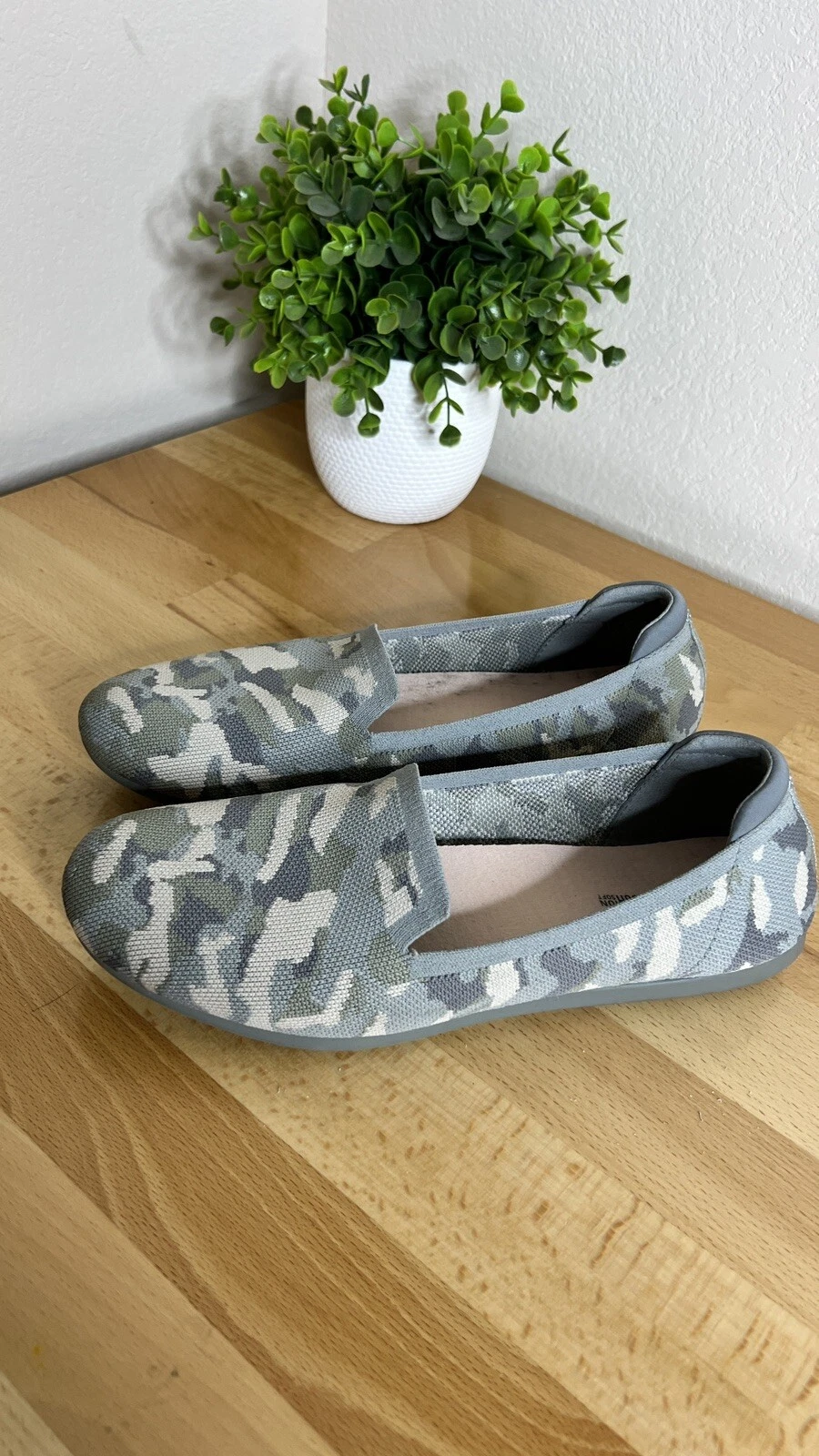 Mocassini piatti Clarks Carly Dream donna US 9M cachi mimetici lavorati a maglia ortolite lavabili