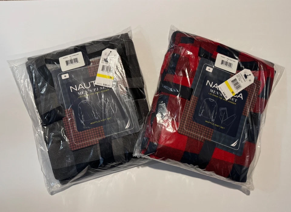 Conjunto de pijama tejido gofre Nautica para hombre 2 piezas manga larga y jogger MED lote de 2 Foto 2 de 4