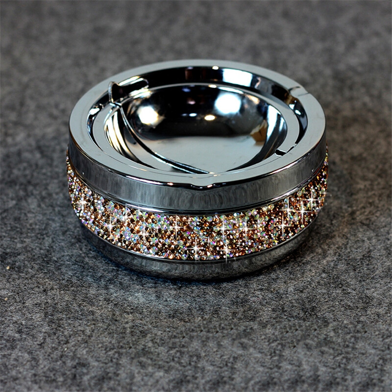 Crystal Diamonds Cigarette Cup Holder Bling Portable Windproof Lidded Case  Decor