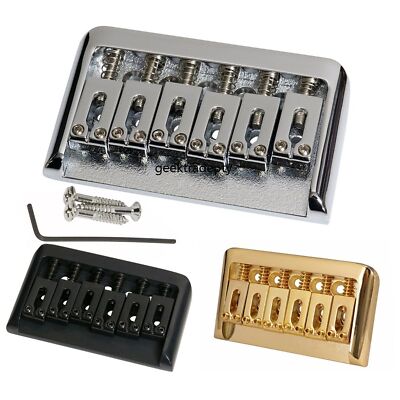 6 String Hardtail Fixed Guitar Bridge .125'' Floor Height+Saddles BK/SS/GD