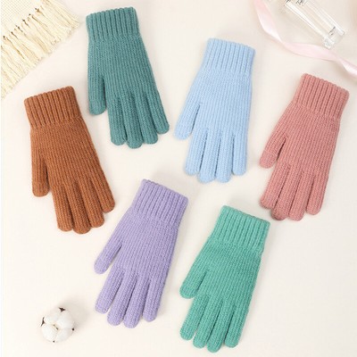 Outdoor Knitted Soft Full Finger Warm Woolen Touch Screen Skiing Gloves Mittens=