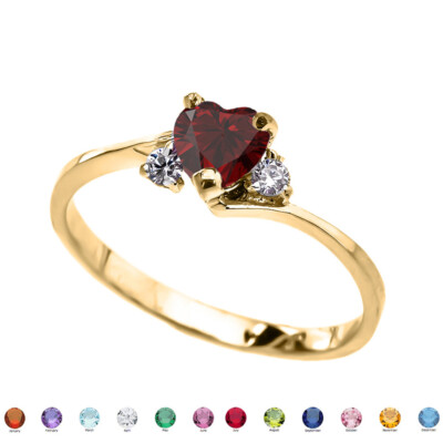 10K Yellow Gold Cubic Zirconia Birthstone Heart Promise Ring (12 Birthstones)