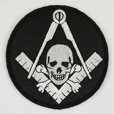 Mason Square & Compasses Widows Son Skull Patch Biker Freemason Black Silver
