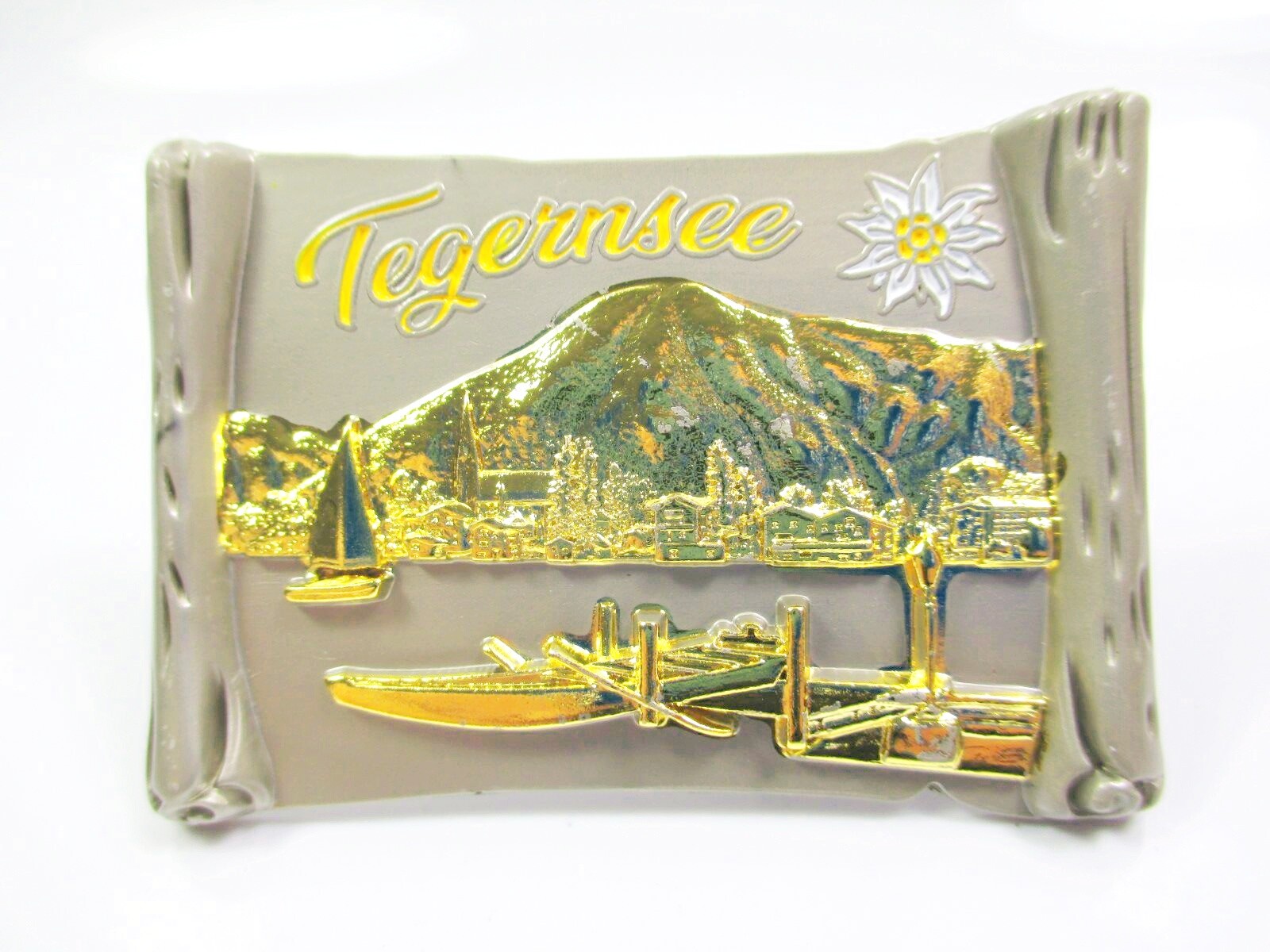 Tegernsee Bavaria Metal Magnet Souvenir Germany Mountains Edelweiss Ship