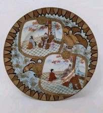 GORGEOUS! 18.5cm Meiji Era SATSUMA Plate Family Scholar TAIZAN Antique