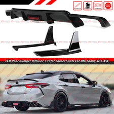 For 2018-24 Camry SE XSE Gloss Black LED Rear Diffuser + Yofer Corner Extension