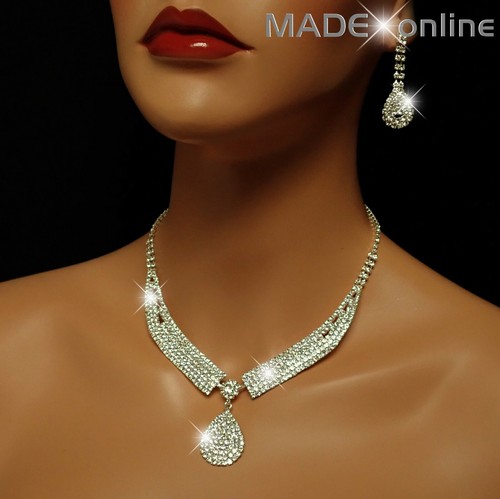 Set M, Silver Plated Diamante Necklace 