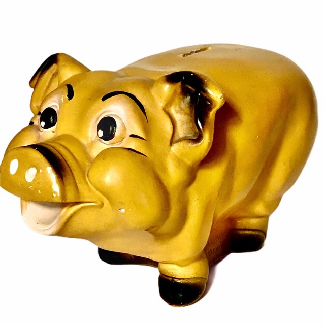 Vintage Chalkware Bank Pig Large Piggy Bank A N Brooks USA Circa 1950s