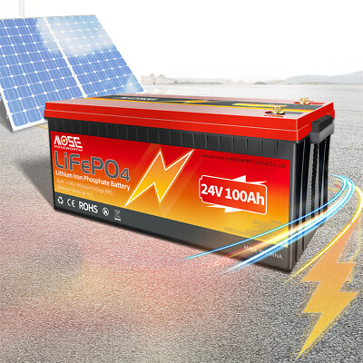 MOSEWORTH 24V 100Ah Lithium Battery Deep Cycle 100A BMS for RV Solar Marine 