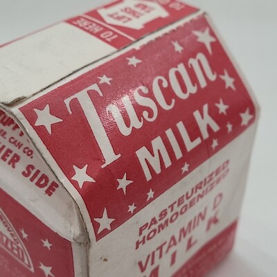 Vintage Tuscan Milk Carton Wax Paper Old Factory Sealed Dairy 8oz