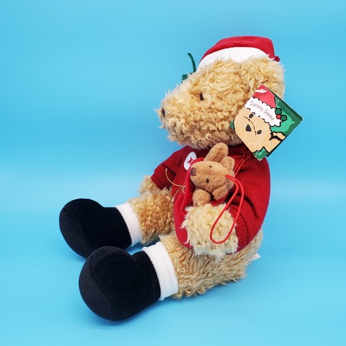 Russ Plush 12" Sammy Santa Brown Teddy Bear w Bonus Christmas Ornament in Sack - Picture 5 of 12