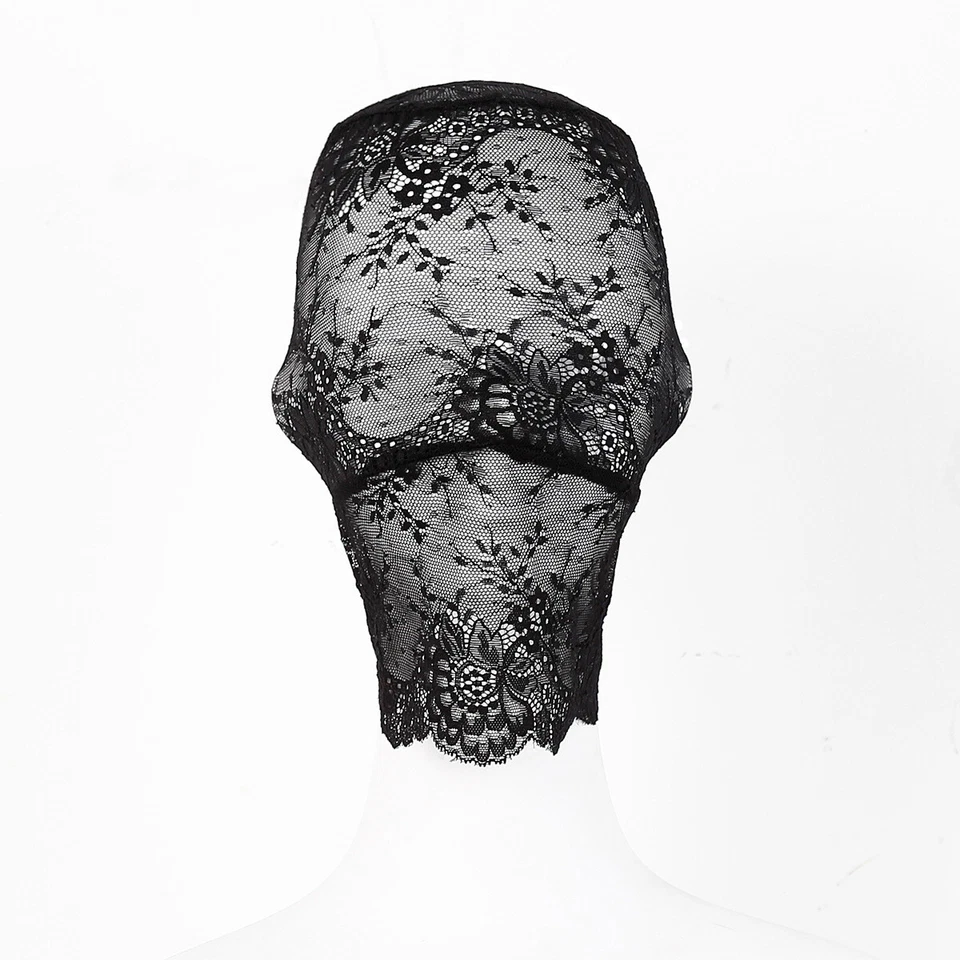 Corsé de Spandex Negro Capucha de Encaje Negro - Cabeza Máscara Facial Completa Disfraz Juego de Rol Foto 2 de 4