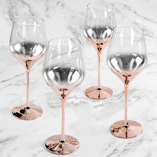 Tabletop Electroplated Ombre Rose Gold Crystal Stemware Wine Glasses, Set of 4 - Afbeelding 1 van 7