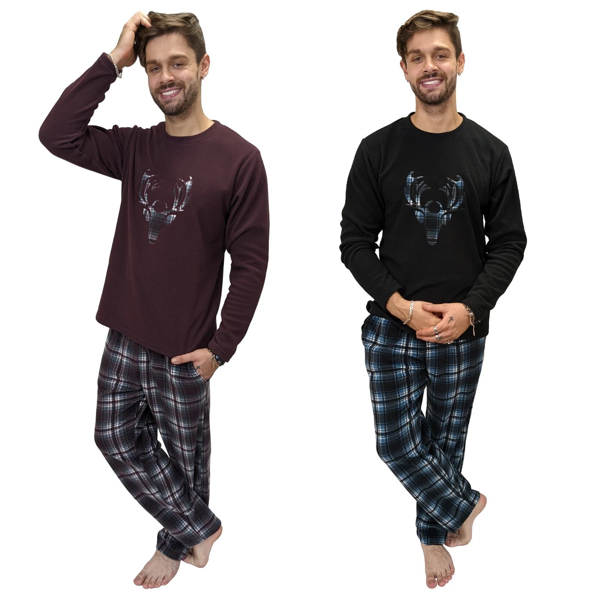 Mens Pyjamas Warm Thermal Fleece Loungewear Winter PJ Set Soft