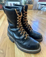 Vtg 90s RED WING 2218 Steel Toe 8" Black Logger Work Boots Men’s 7 D Made in USA