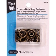 Dritz 981-38 Heavy-Duty Snap Fasteners 5/8" 6/Pkg-Antique Brass