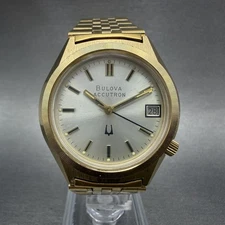 Bulova Accutron Watch Men 37mm Champagne Dial Gold Tone Date Round New Batt N7